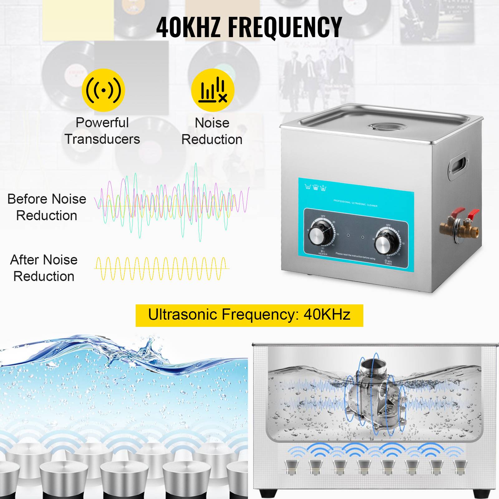 VEVOR Nettoyeur ultrasons VEVO 10L avec minuterie/chauffage, 220V, inox 40 kHz. - Image 3