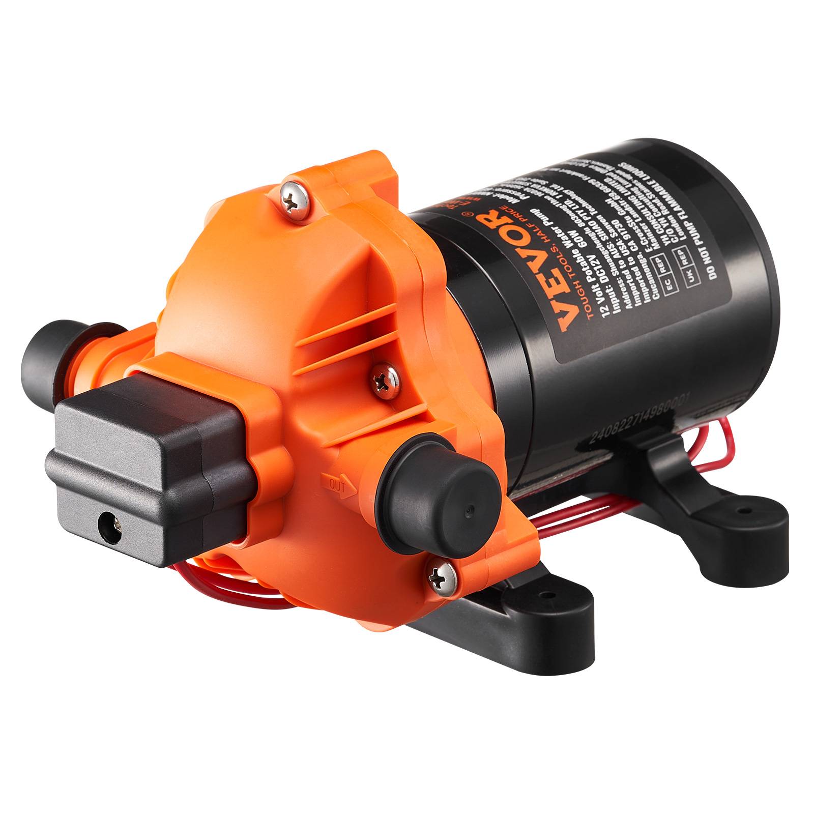 VEVOR Pompe à eau à membrane 12V 1,8 GPM 6,81 L/min 3 chambres, pressostat auto 60 PSI. - Image 1