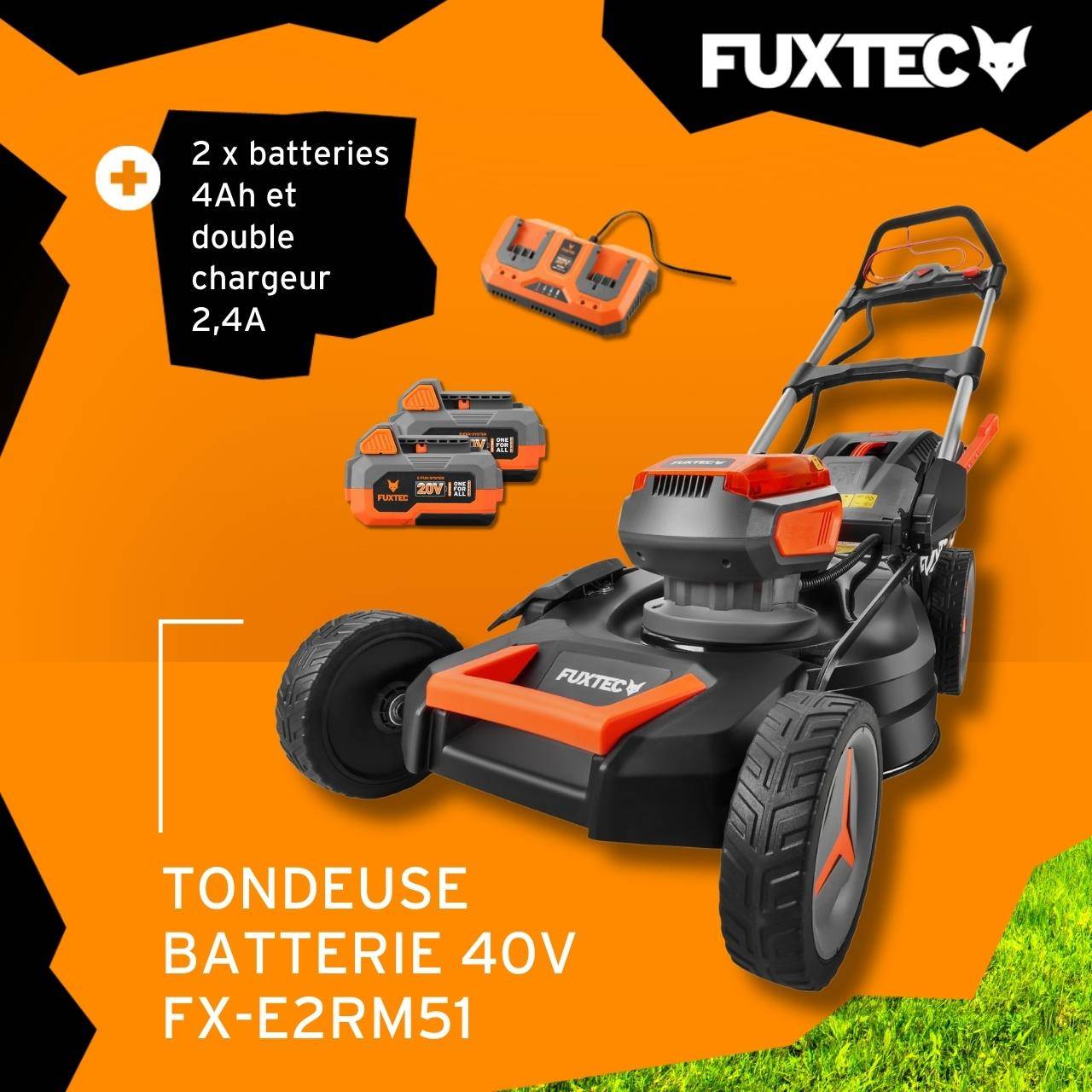 FUXTEC - Tondeuse à batterie autotractée  FX-E2RM51 40 V 51 cm avec mulching et éjection latérale  – Fuxtec - Image 2