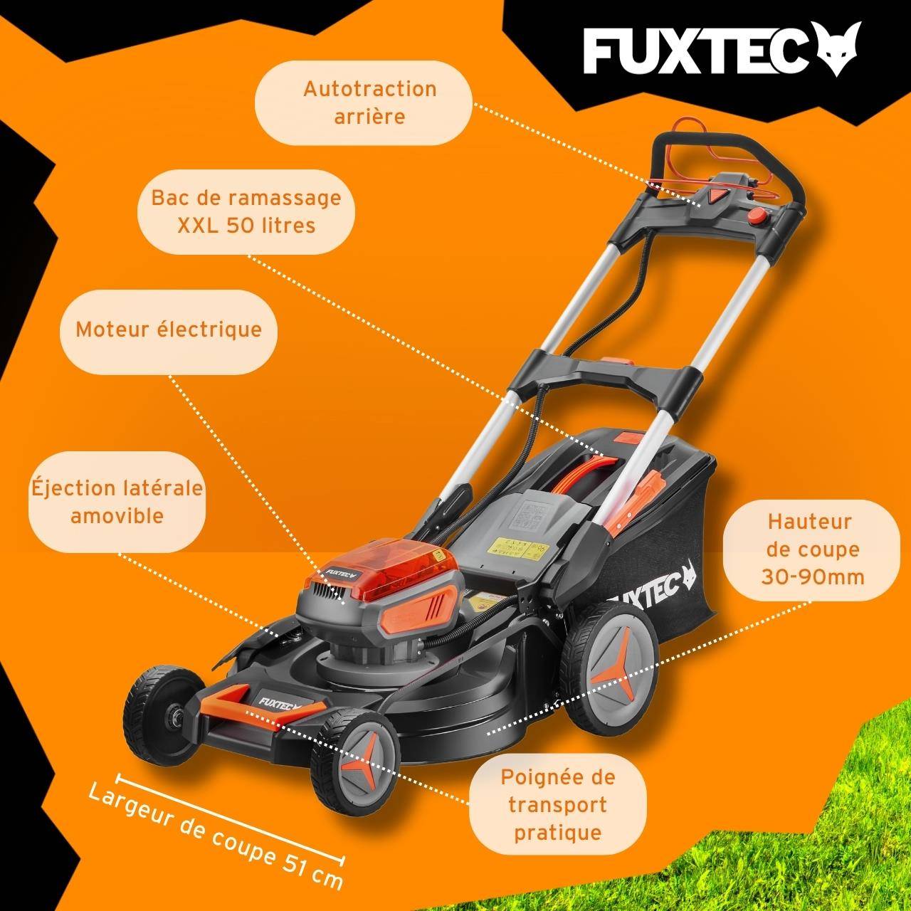 FUXTEC - Tondeuse à batterie autotractée  FX-E2RM51 40 V 51 cm avec mulching et éjection latérale  – Fuxtec - Image 6