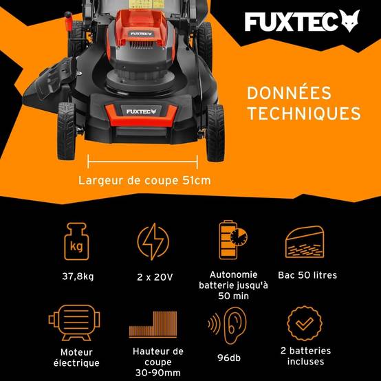FUXTEC - Tondeuse à batterie autotractée FX-E2RM51 40 V 51 cm avec mulching et éjection latérale – Fuxtec - Image 3