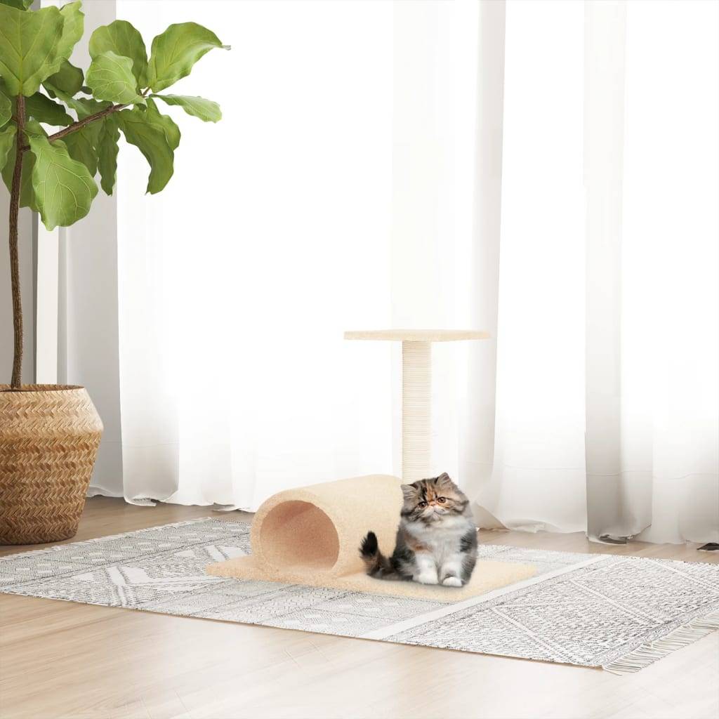 Arbre à chat bois et peluche crème 60 x 34.5 x 50 cm - PANGIVO - Image 1