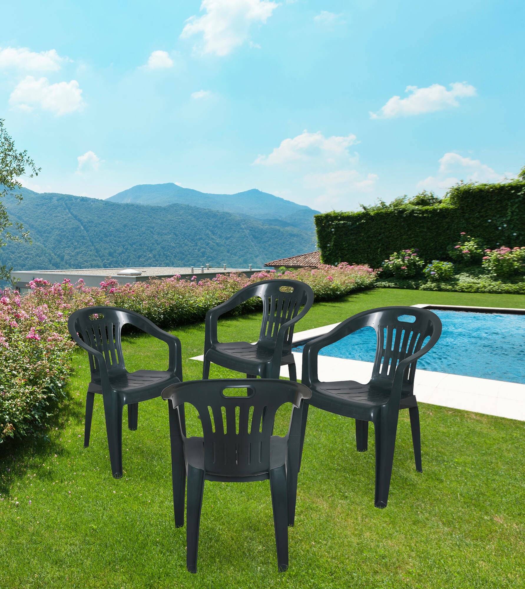 Dmora - Ensemble de 4 chaises d'extérieur Velletri, Sièges de jardin, Chaise pour table à manger, Fauteuil d'extérieur, 56x57h80 cm, Vert - Dmora - Image 2