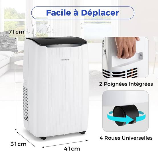 COSTWAY Climatiseur Mobile Silencieux 6 EN 1, Refroidissement,Chauffage,Ventilateur,Déshumidificateur,Mode Nuit, Rapide,Clim Mobile(Clim Pro|14000BTU) - Image 8