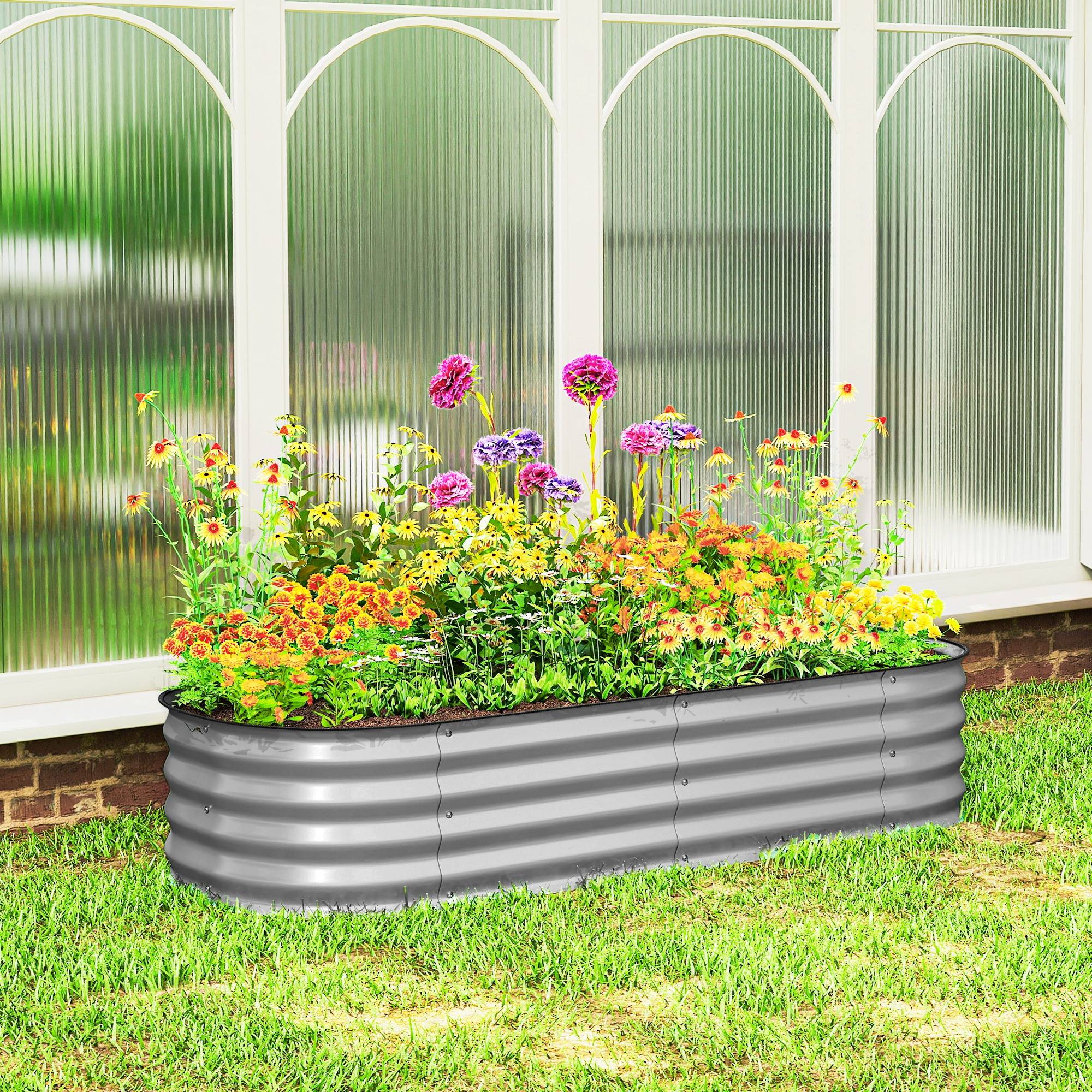 Sans Marque - Potager surélevé modulaire bords protégés sans fond 150x62x30 cm argent - Image 4