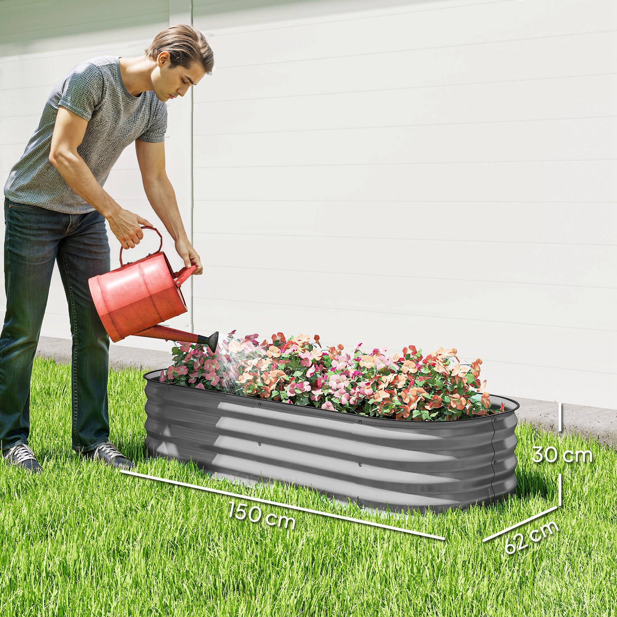 Sans Marque - Potager surélevé modulaire bords protégés sans fond 150x62x30 cm argent - Image 5