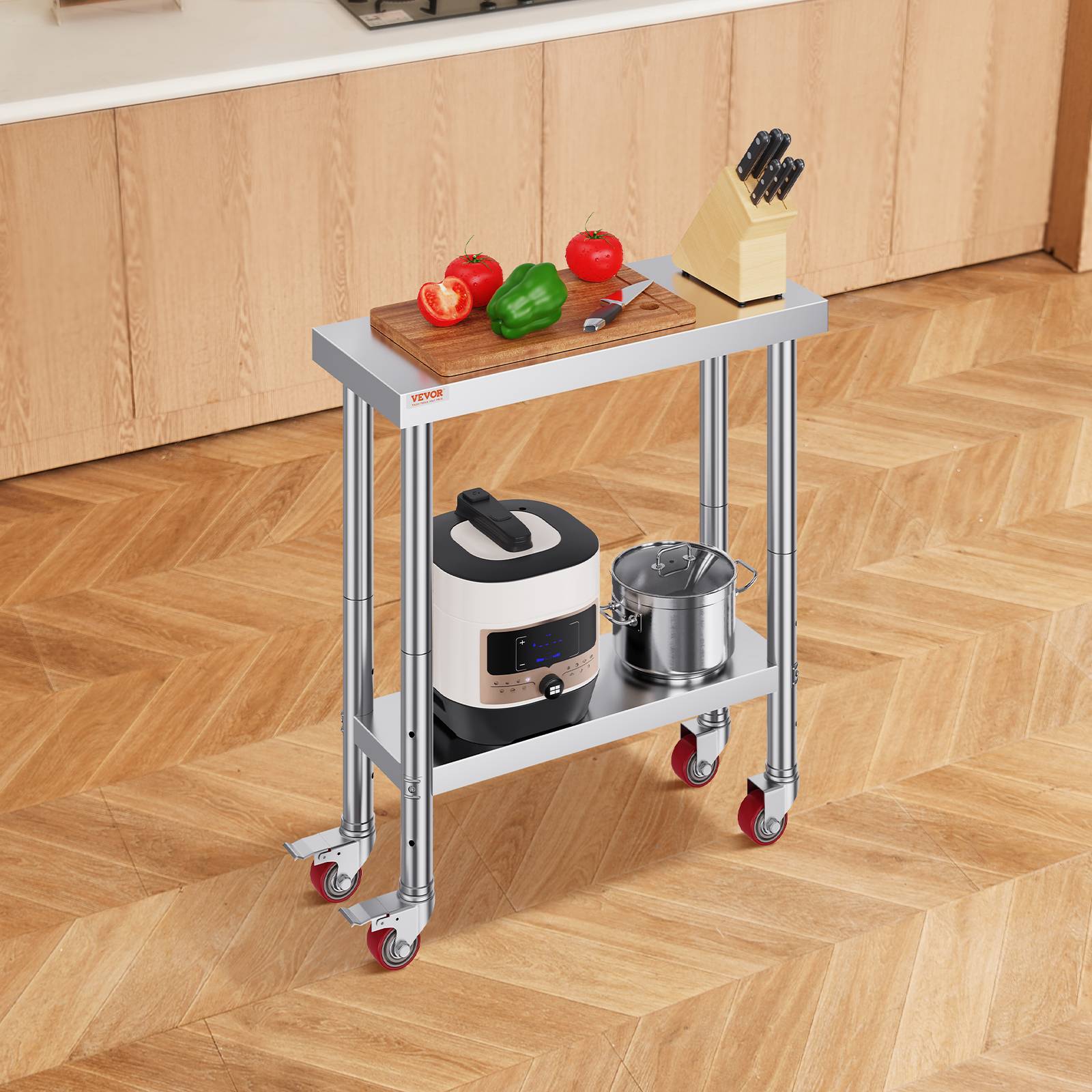 Vevor - VEVOR Table inox 2 étages 76x30x86cm, roulettes freins. Charge 160kg. Préparation alimentaire, restauration. - Image 8