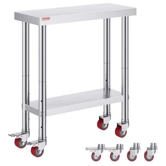 Vevor - VEVOR Table inox 2 étages 76x30x86cm, roulettes freins. Charge 160kg. Préparation alimentaire, restauration. - Image 1