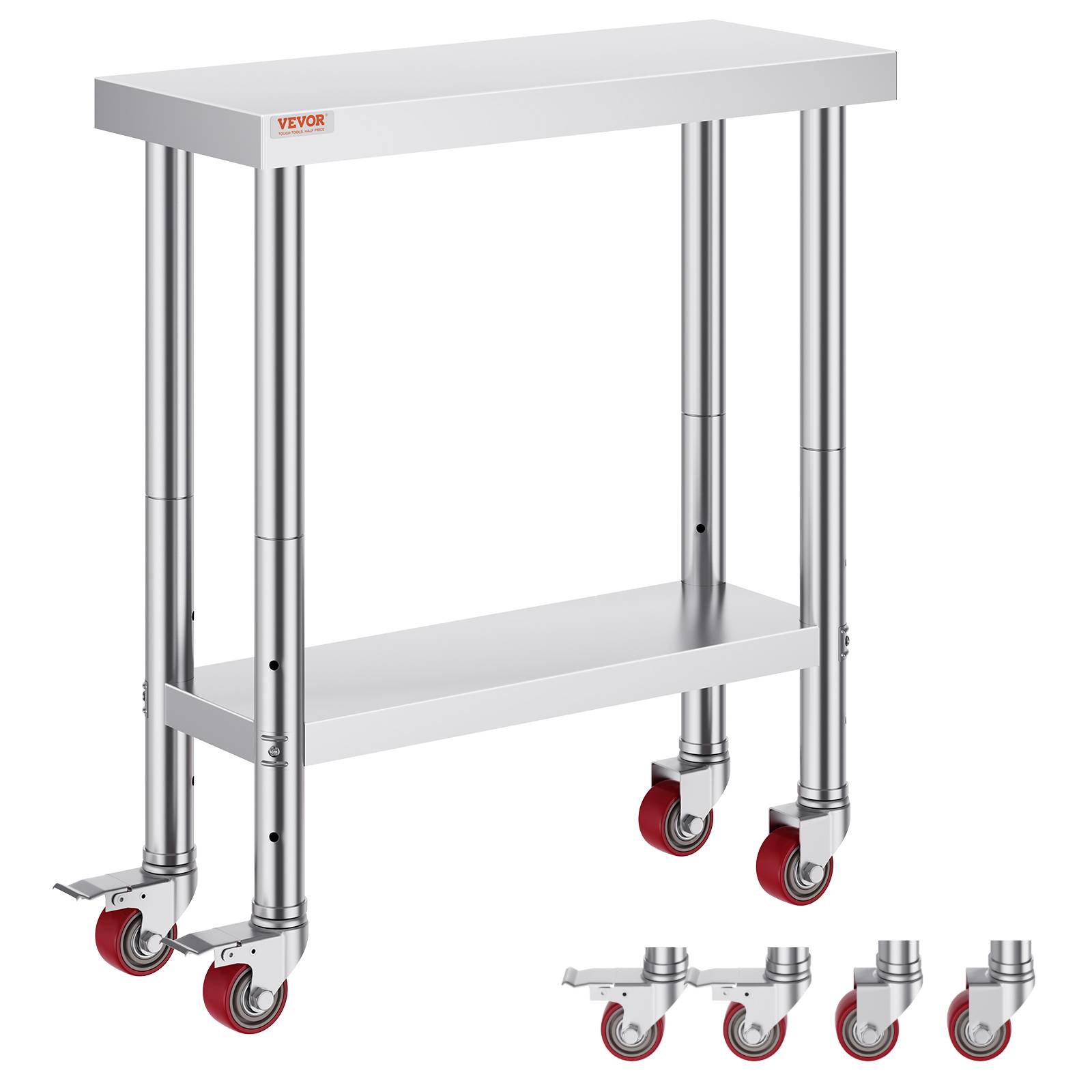 Vevor - VEVOR Table inox 2 étages 76x30x86cm, roulettes freins. Charge 160kg. Préparation alimentaire, restauration. - Image 1
