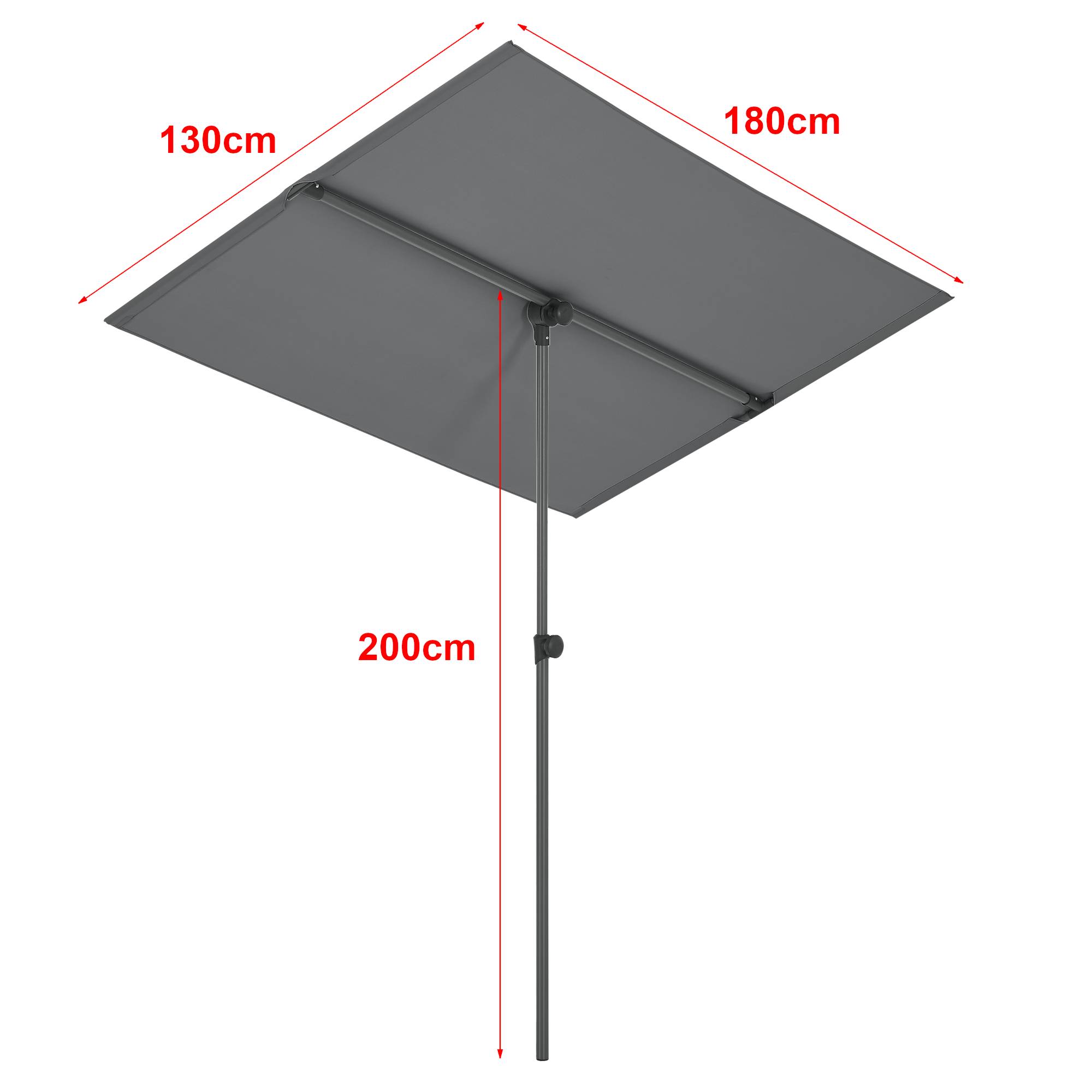 Pro.Tec - Parasol Carsoli inclinable à 360° rectangulaire 180 x 130 cm gris [pro.tec] - Image 3