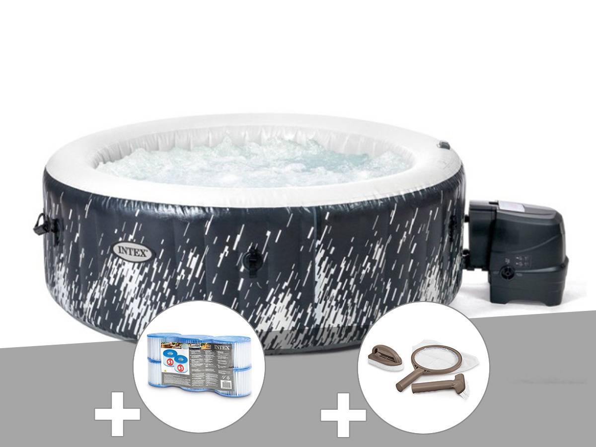 Kit spa gonflable Intex PureSpa Galaxie rond Bulles avec LED 4 places + 6 filtres + Kit d'entretien - Image 1
