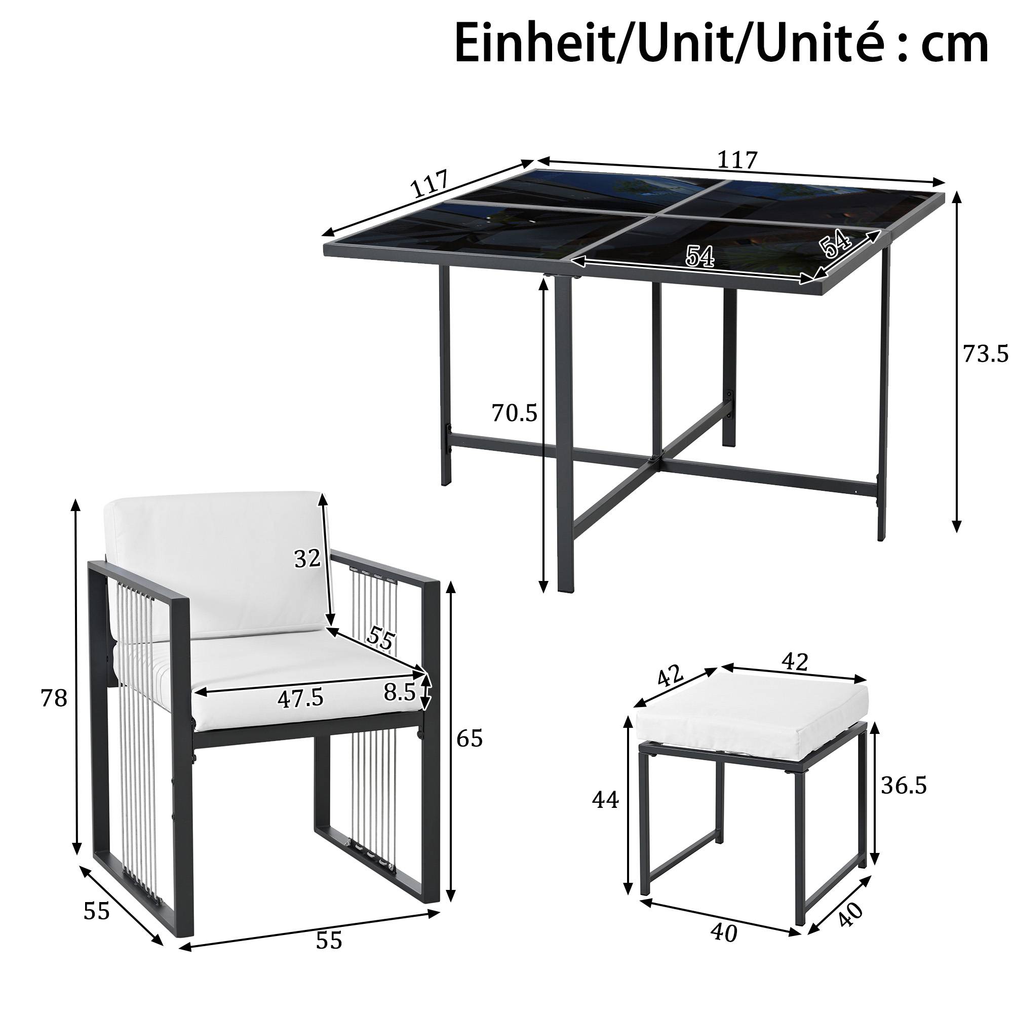 Ensemble Table et Chaise de Jardin avec Table 4 Fauteuils et 2 Poufs Tissu Noir et Blanc - Image 5