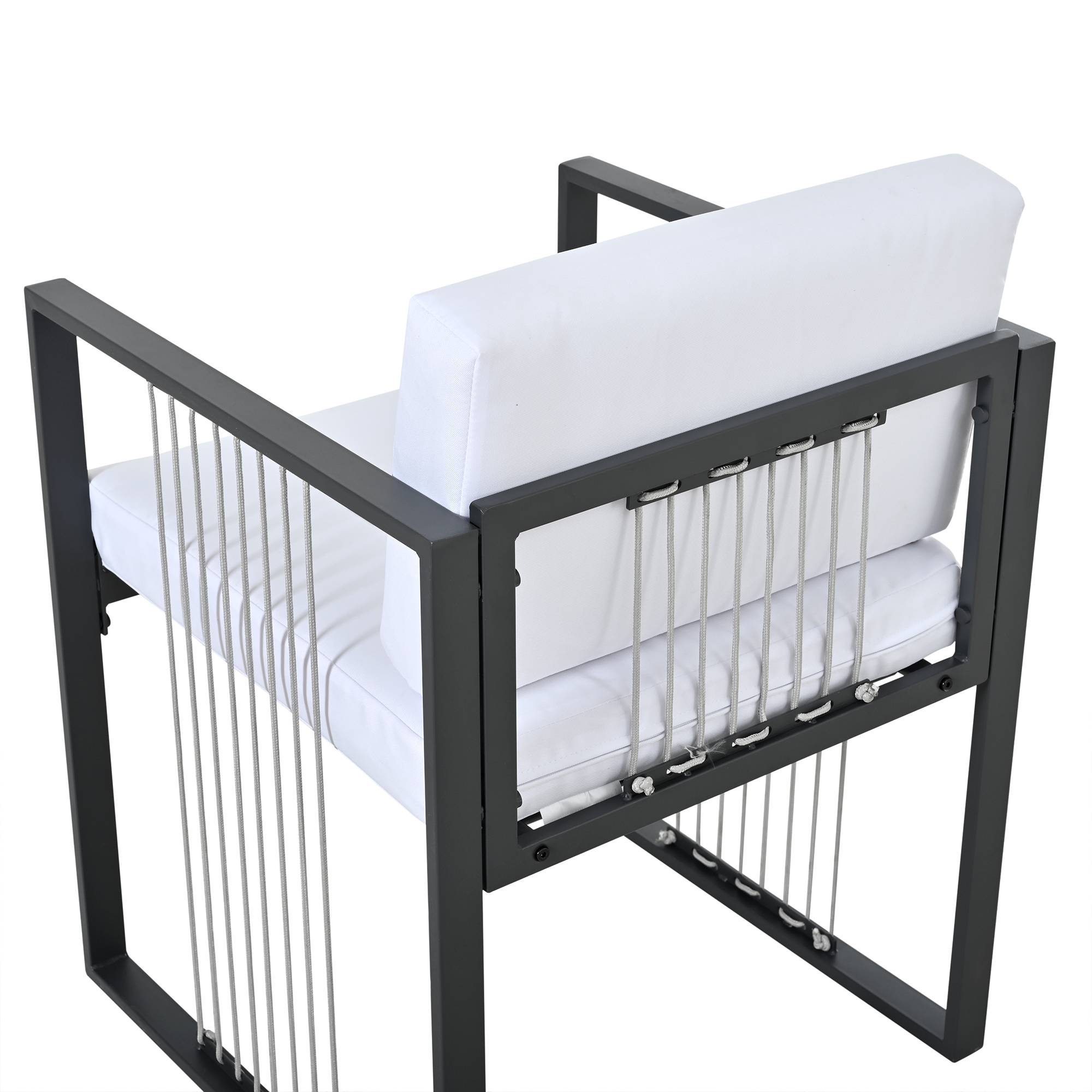 Ensemble Table et Chaise de Jardin avec Table 4 Fauteuils et 2 Poufs Tissu Noir et Blanc - Image 9