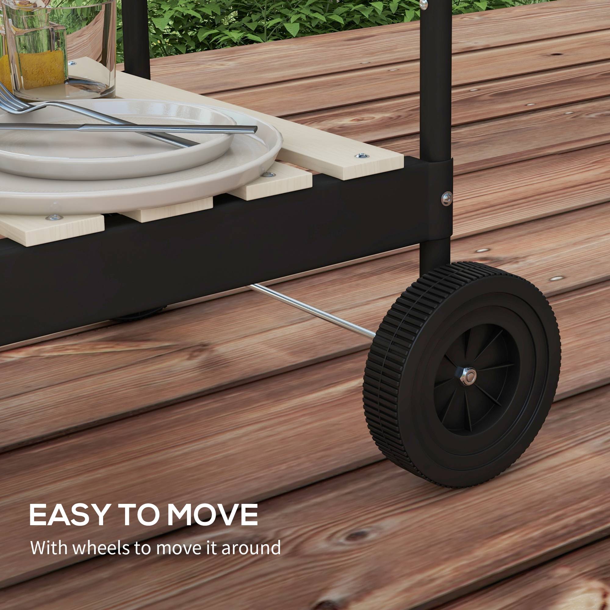 Barbecue charbon métal fumoir, roues, grille réglable, tablette bois,103x47x95 cm, rouge - Image 10