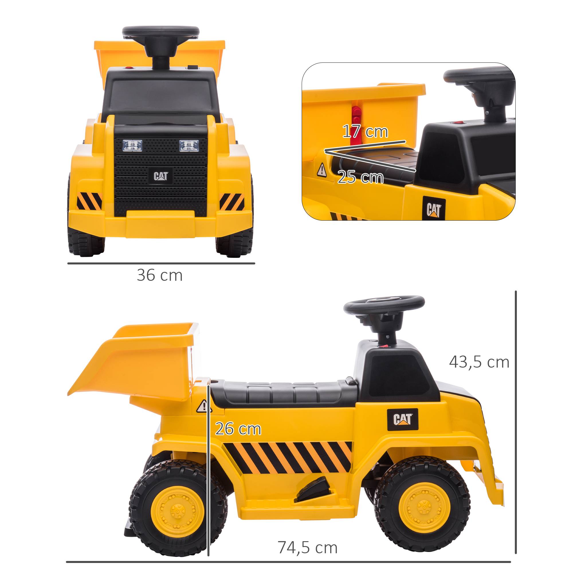 Sans Marque - Camion-benne électrique enfants plateau basculant 3 km/h phares klaxon jaune 74,5x36x43,5 cm - Image 5
