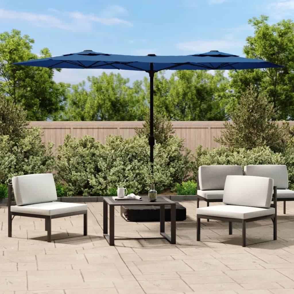 Parasol de jardin | Parasol d'extérieur à double tête avec LED bleu azuré 316x145 cm Maison Chic - Image 2