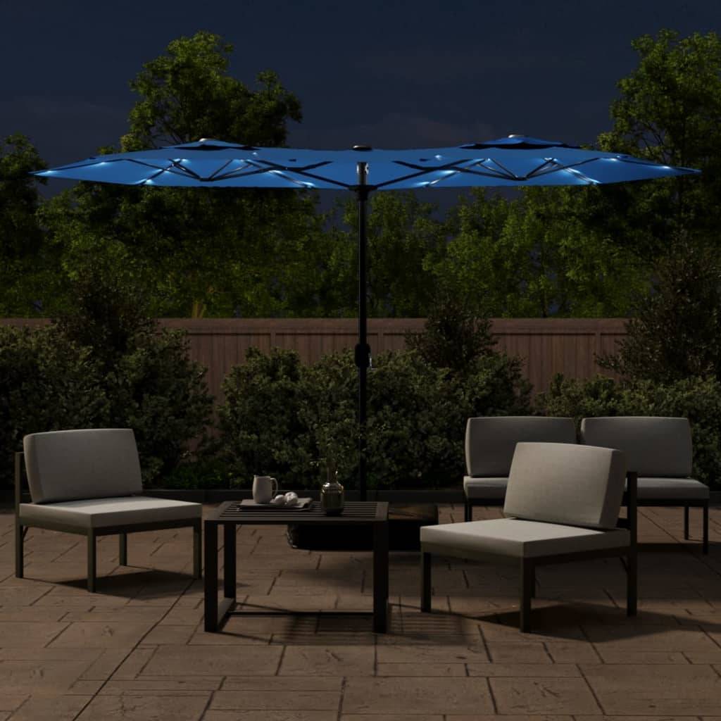 Parasol de jardin | Parasol d'extérieur à double tête avec LED bleu azuré 316x145 cm Maison Chic - Image 3