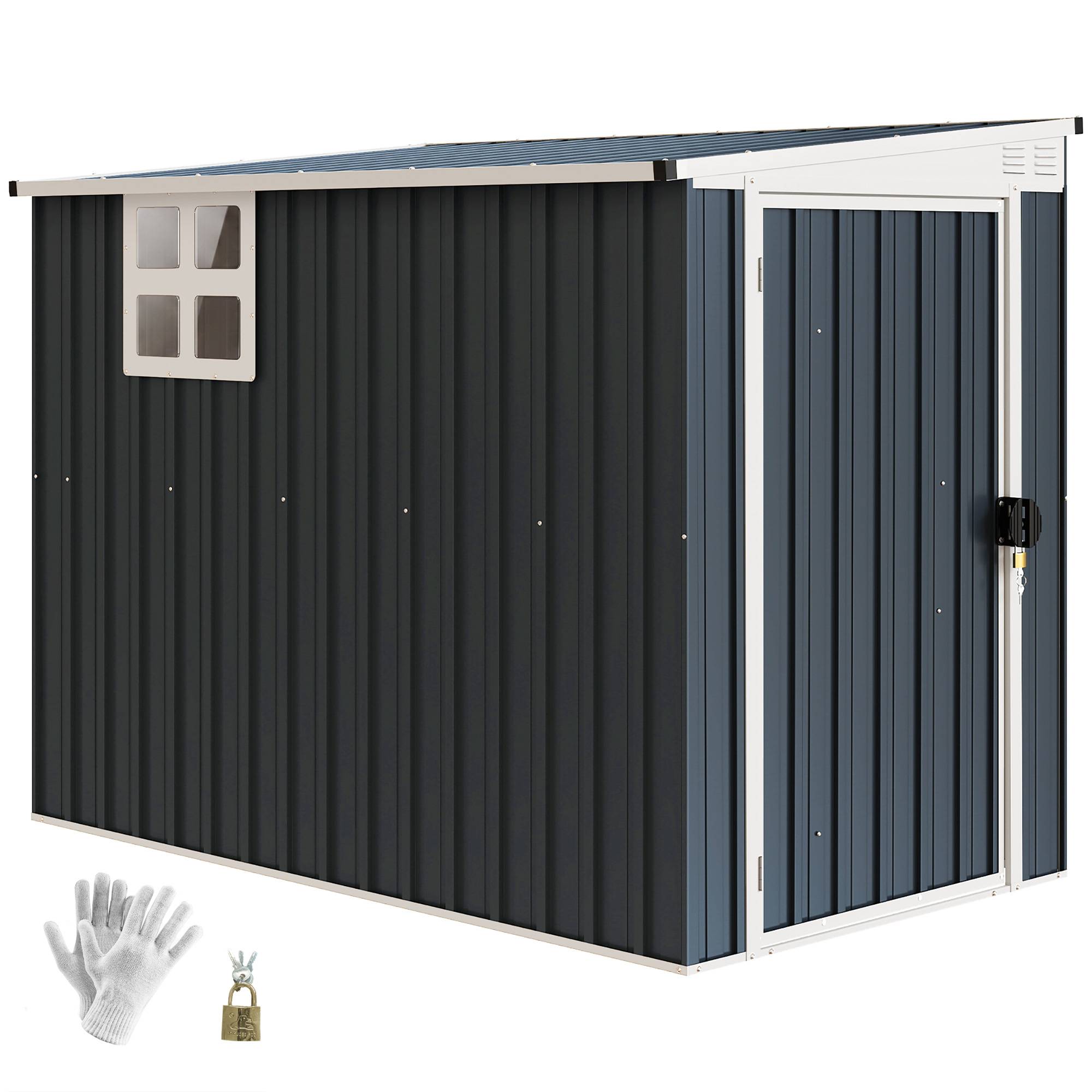 Abri de jardin, abri pour outils de jardin, fenêtres, aérations, verrouillable, acier, gris foncé - Image 1