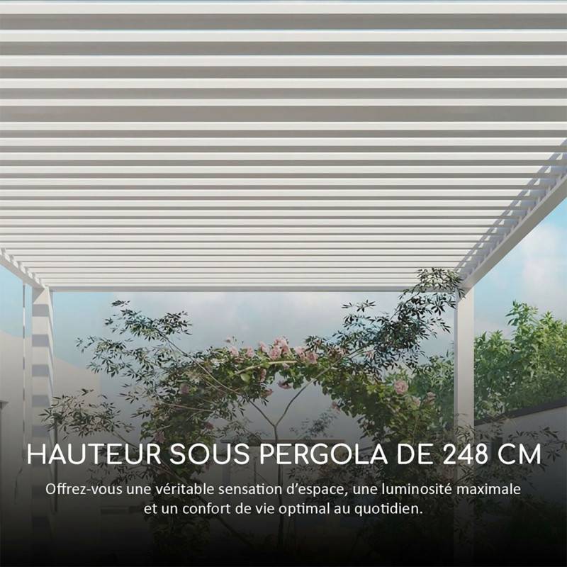 Ombrea - Pergola bioclimatique Ombréa autoportante VS 3x4M Blanc + 1 store 4M blanc - Image 8