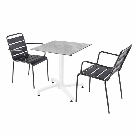 Oviala - Ensemble table de terrasse stratifié marbre et 2 fauteuils gris - Oviala - Image 1