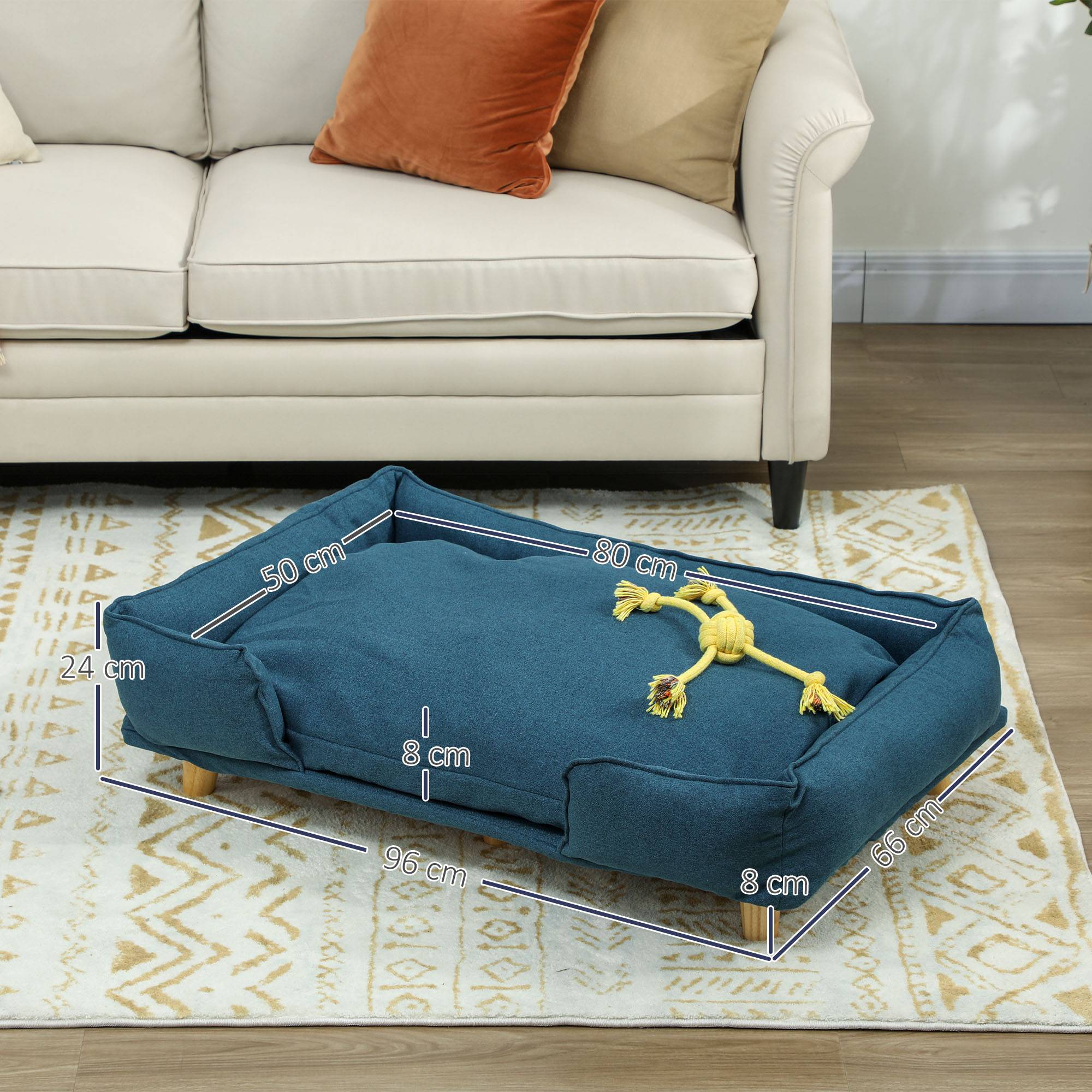 Sans Marque - Canapé chien lit animal coussin amovible lavable naturel et bleu foncé - Image 5