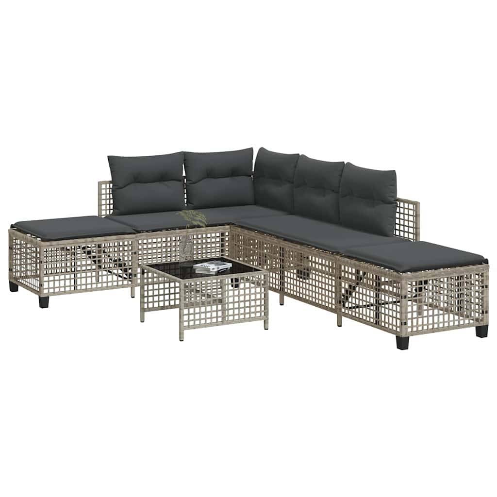 Salon de jardin d'angle avec coussins 3 pcs | Mobilier d'extérieur gris clair rotin Maison Chic - Image 2