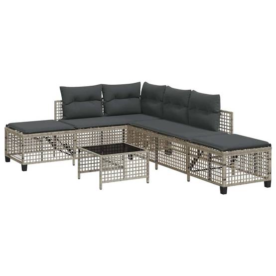 Salon de jardin d'angle avec coussins 3 pcs | Mobilier d'extérieur gris clair rotin Maison Chic - Image 1