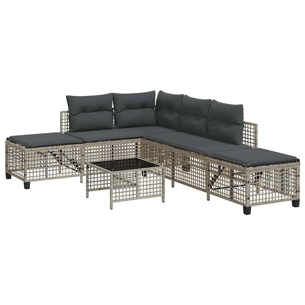 Salon de jardin d'angle avec coussins 3 pcs | Mobilier d'extérieur gris clair rotin Maison Chic - Image 1