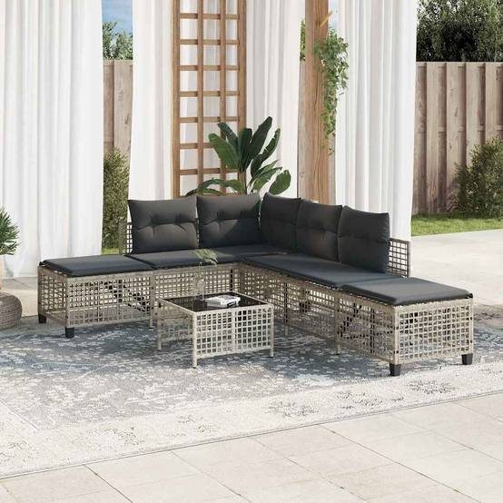 Salon de jardin d'angle avec coussins 3 pcs | Mobilier d'extérieur gris clair rotin Maison Chic - Image 3