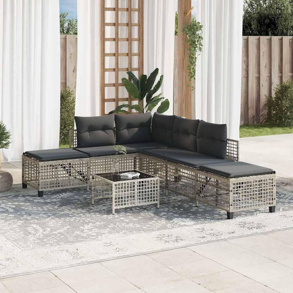 Salon de jardin d'angle avec coussins 3 pcs | Mobilier d'extérieur gris clair rotin Maison Chic - Image 3