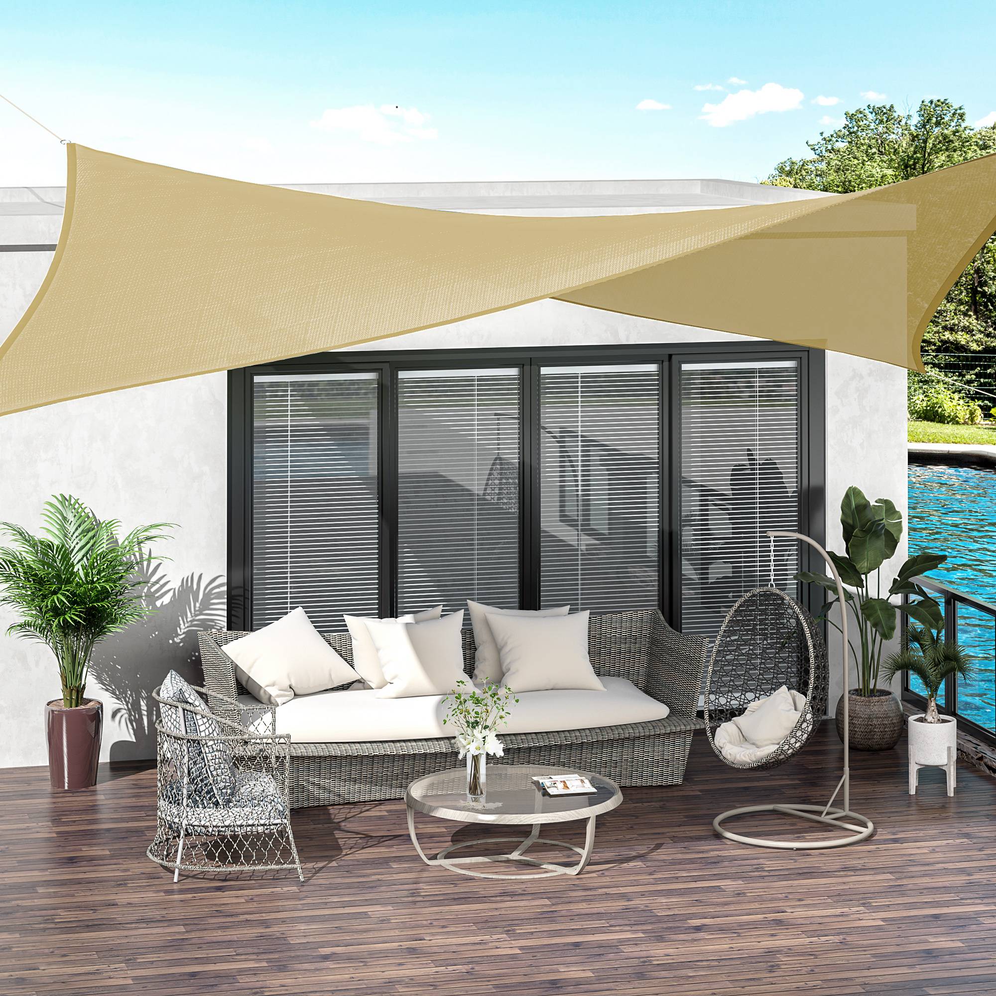 Voile d'ombrage Voile solaire - rectangulaire 4 x 3 m HDPE HDPE résistant aux UV beige fr584 - Image 3