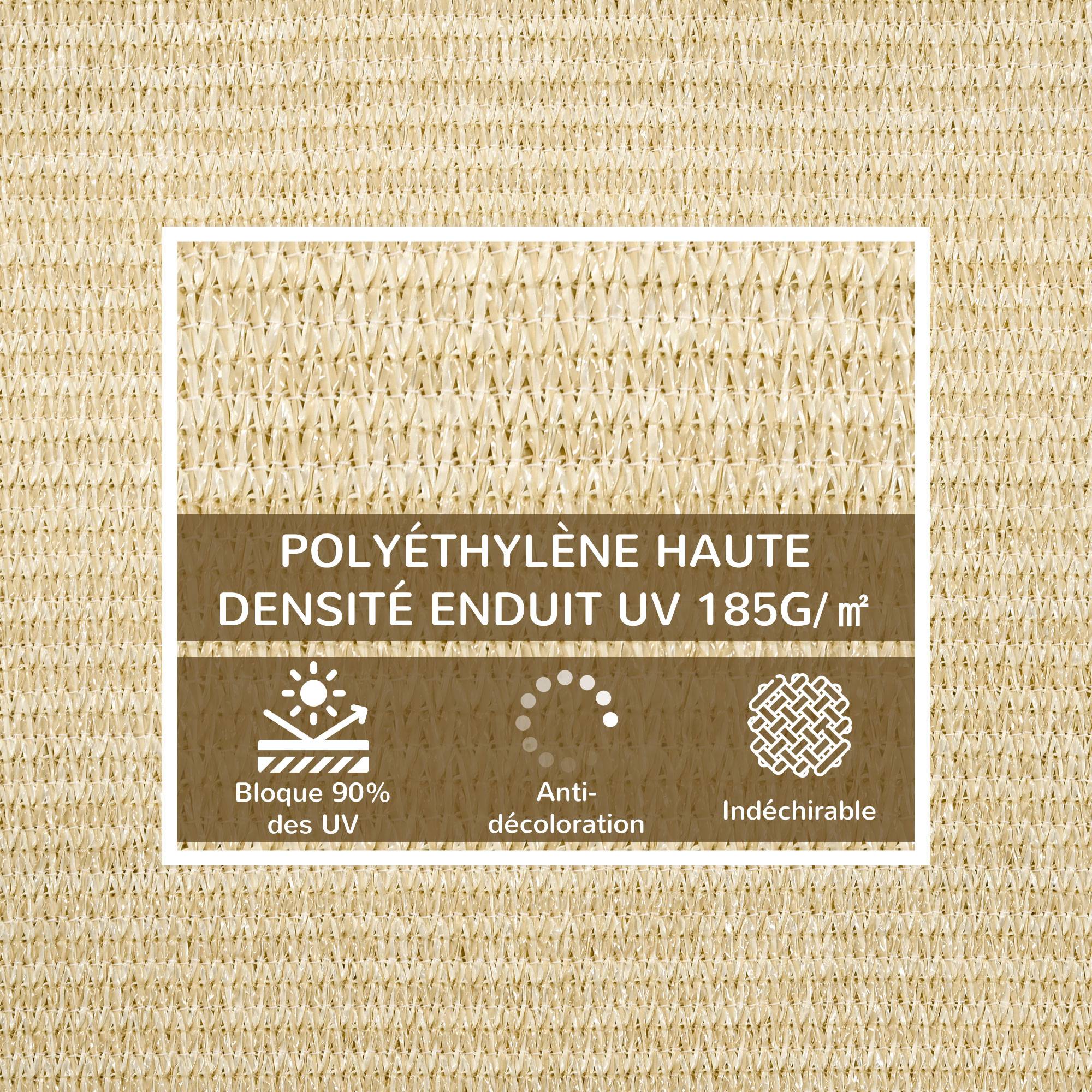 Voile d'ombrage Voile solaire - rectangulaire 4 x 3 m HDPE HDPE résistant aux UV beige fr584 - Image 6
