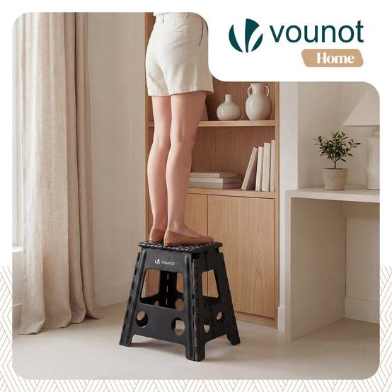 Tabouret pliant portable 39x32x40 cm - Marchepied pliable antidérapant avec poignée - Plastique - Noir - VOUNOT® - Image 2