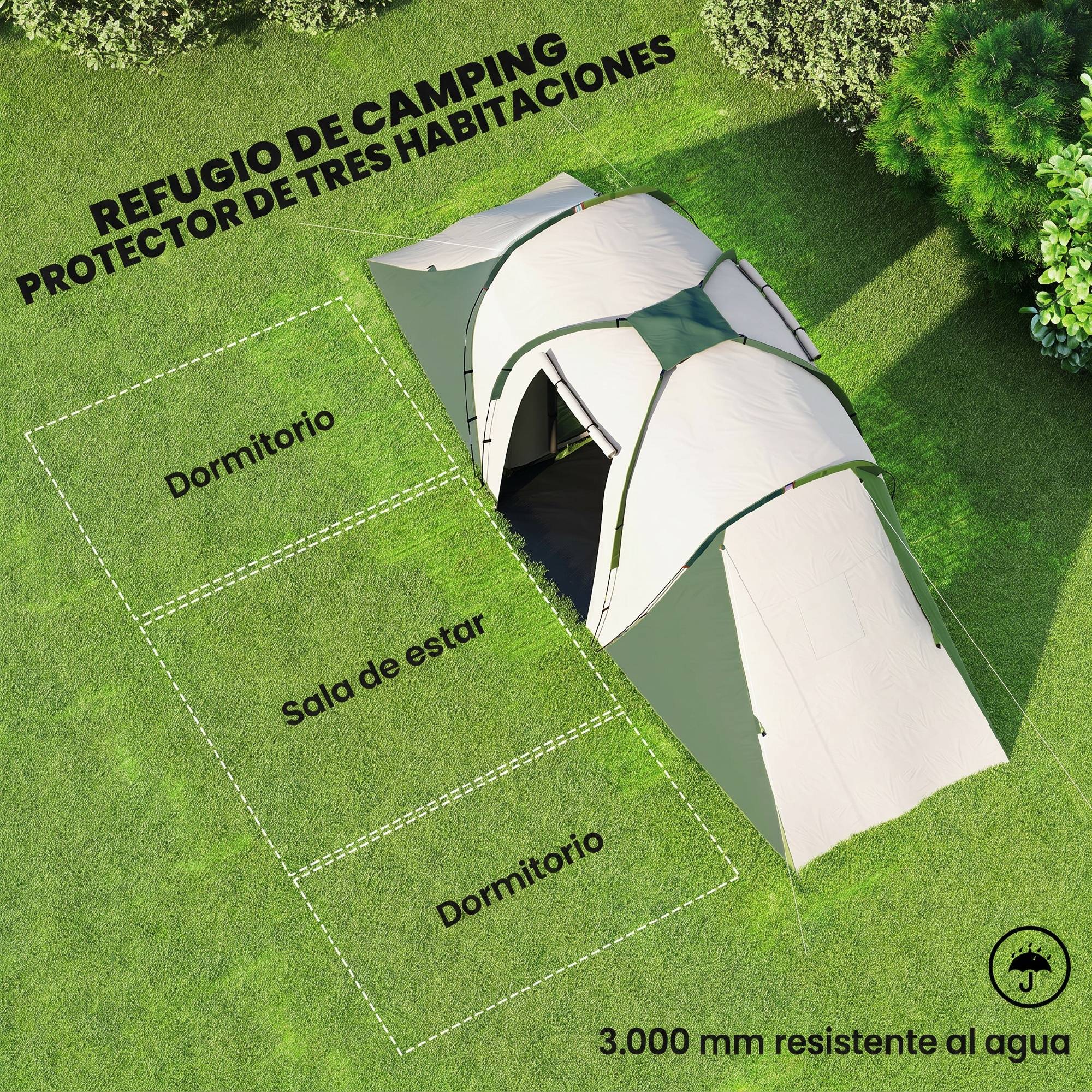 ComfortXL - Tente tunnel polyester 4 personnes 2 chambres séjour imperméable 555 x 225 x 190 cm gris vert - ComfortXL Outdoor Living - Image 6