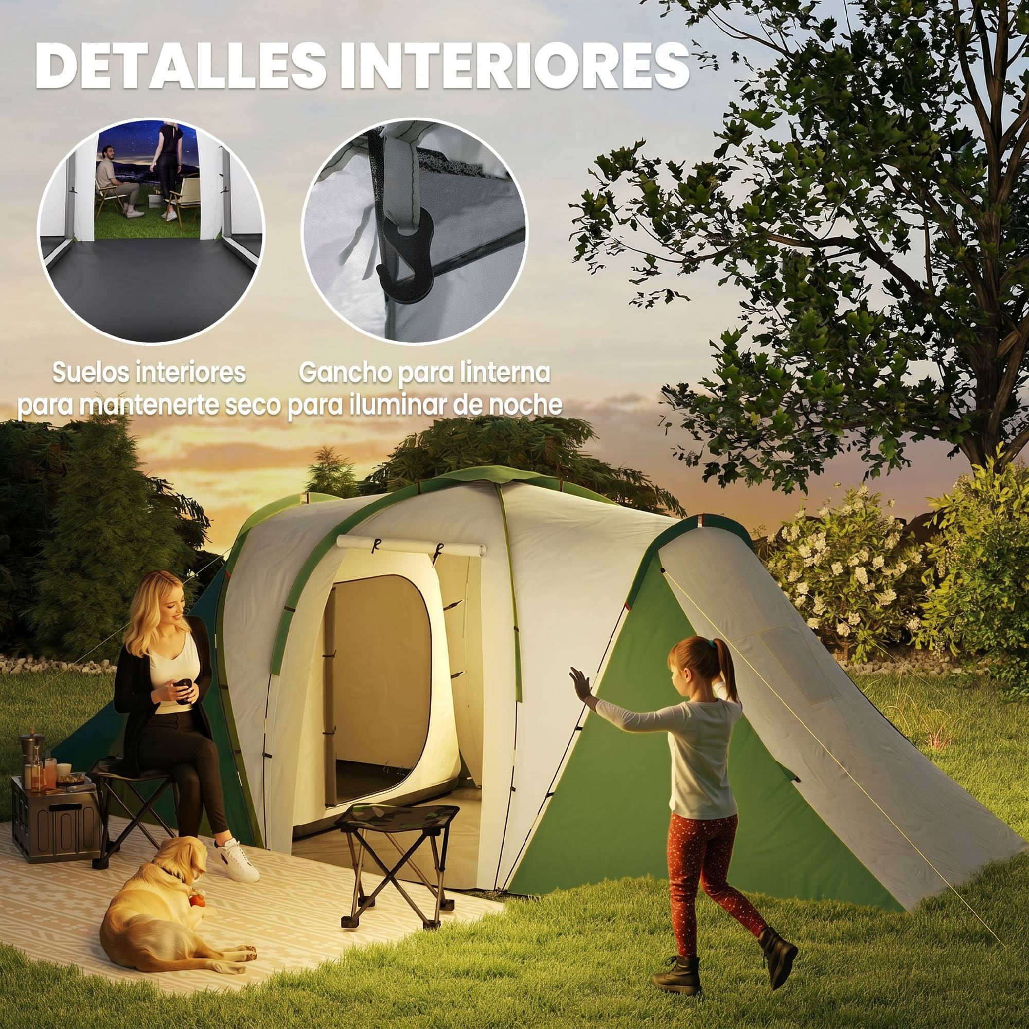 ComfortXL - Tente tunnel polyester 4 personnes 2 chambres séjour imperméable 555 x 225 x 190 cm gris vert - ComfortXL Outdoor Living - Image 8