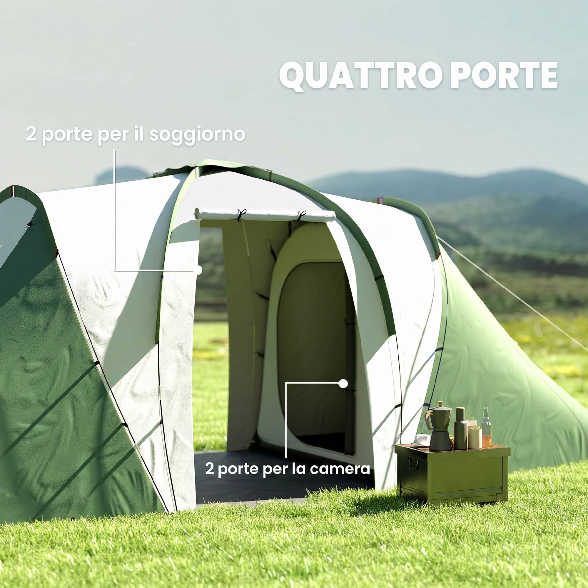 ComfortXL - Tente tunnel polyester 4 personnes 2 chambres séjour imperméable 555 x 225 x 190 cm gris vert - ComfortXL Outdoor Living - Image 7
