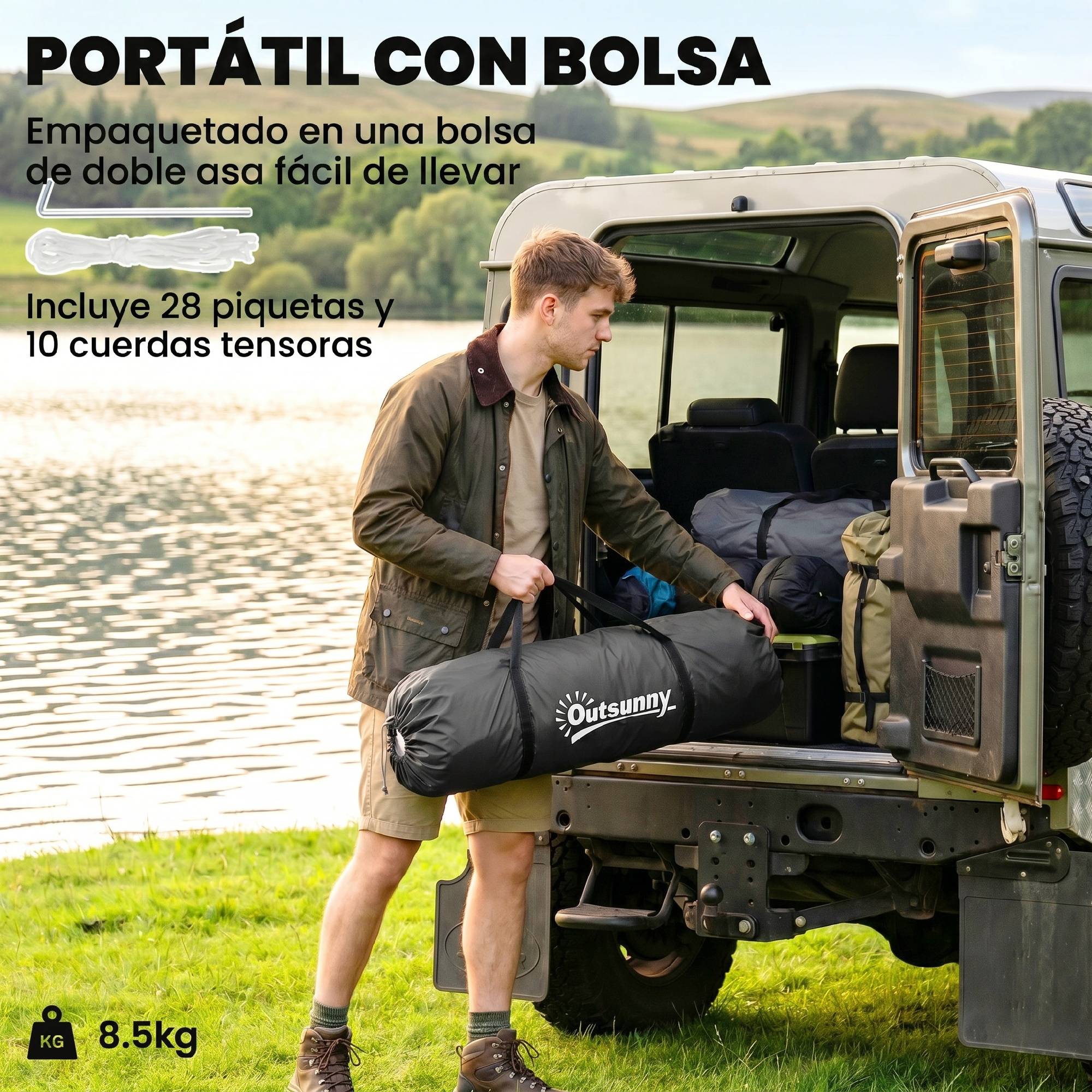 ComfortXL - Tente tunnel polyester 4 personnes 2 chambres séjour imperméable 555 x 225 x 190 cm gris vert - ComfortXL Outdoor Living - Image 9