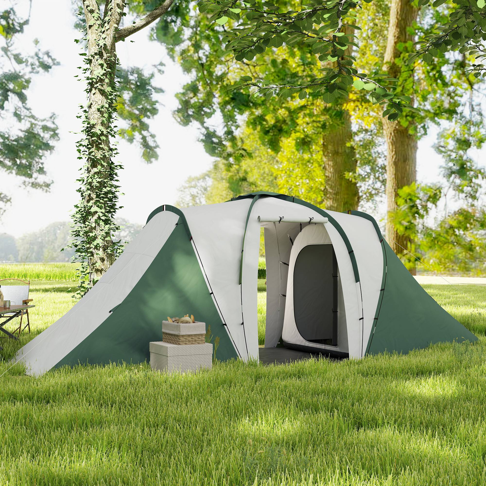 ComfortXL - Tente tunnel polyester 4 personnes 2 chambres séjour imperméable 555 x 225 x 190 cm gris vert - ComfortXL Outdoor Living - Image 10