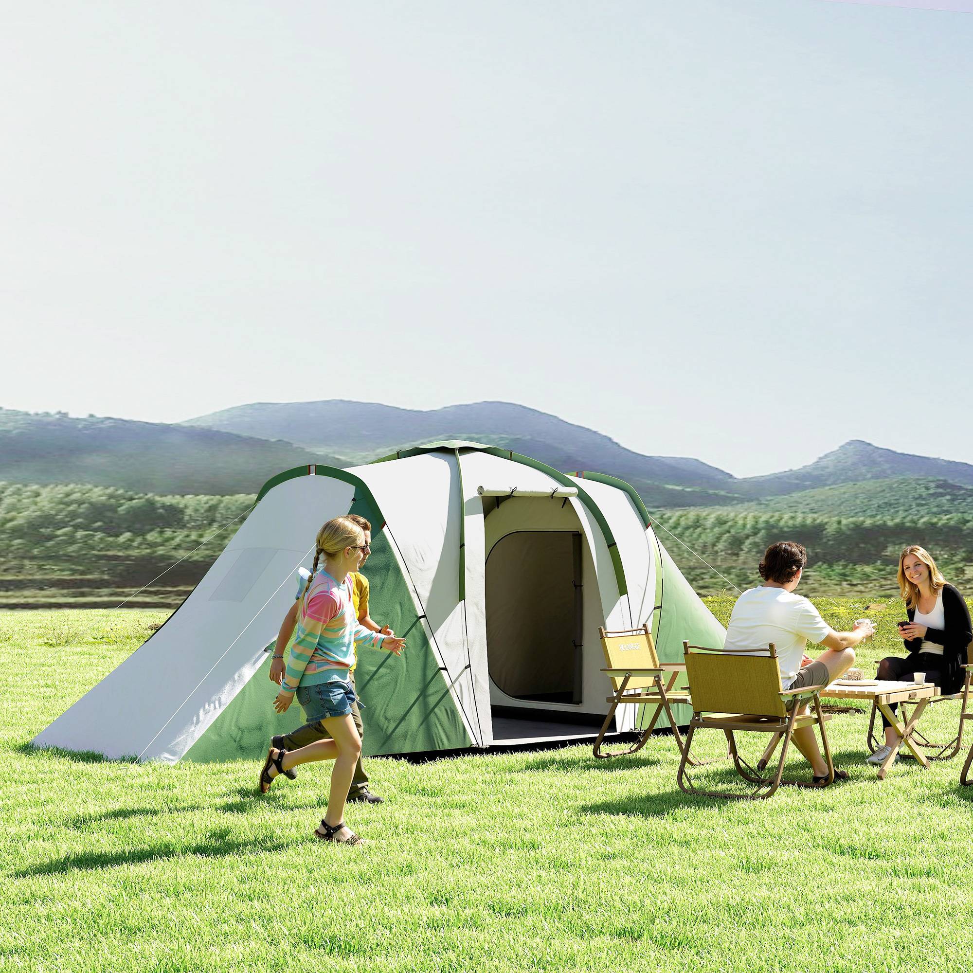 ComfortXL - Tente tunnel polyester 4 personnes 2 chambres séjour imperméable 555 x 225 x 190 cm gris vert - ComfortXL Outdoor Living - Image 3
