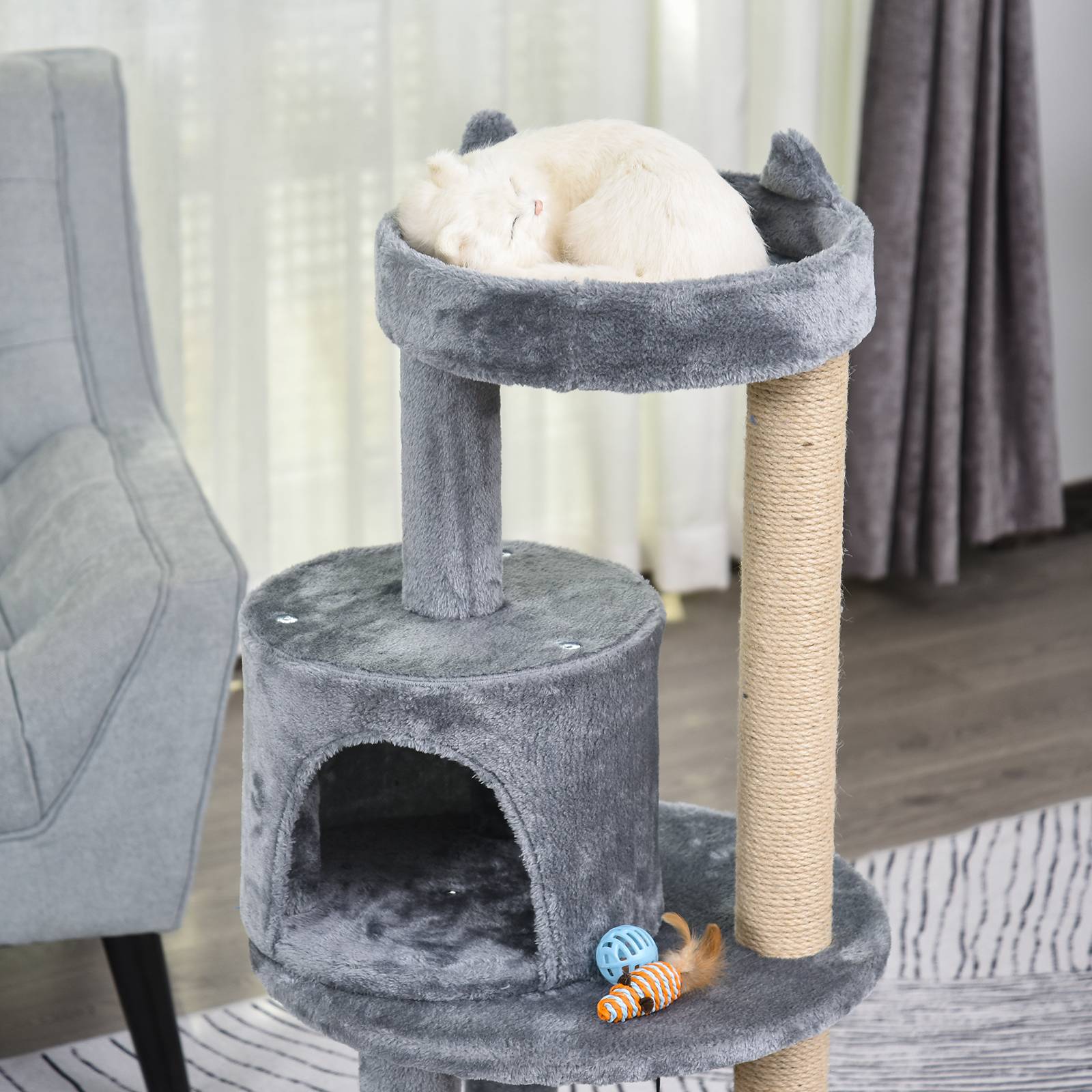 Arbre à chat design original en peluche avec niche pour jeu détente 48x48x104cm gris - ComfortXL Outdoor Living - Image 9