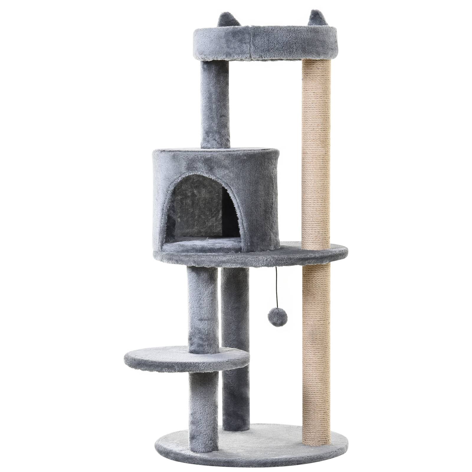 Arbre à chat design original en peluche avec niche pour jeu détente 48x48x104cm gris - ComfortXL Outdoor Living