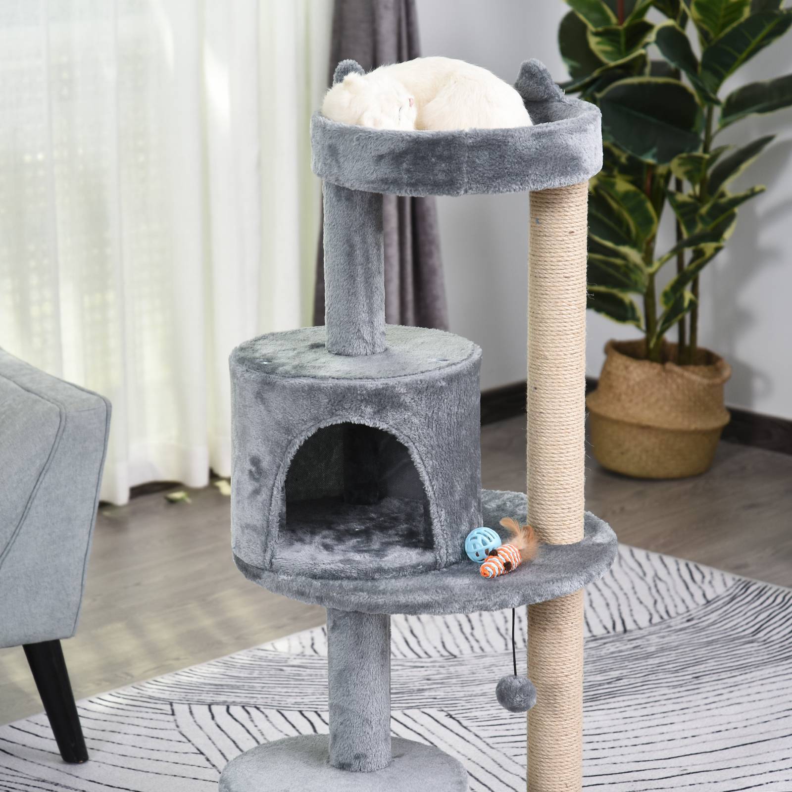 Arbre à chat design original en peluche avec niche pour jeu détente 48x48x104cm gris - ComfortXL Outdoor Living - Image 8