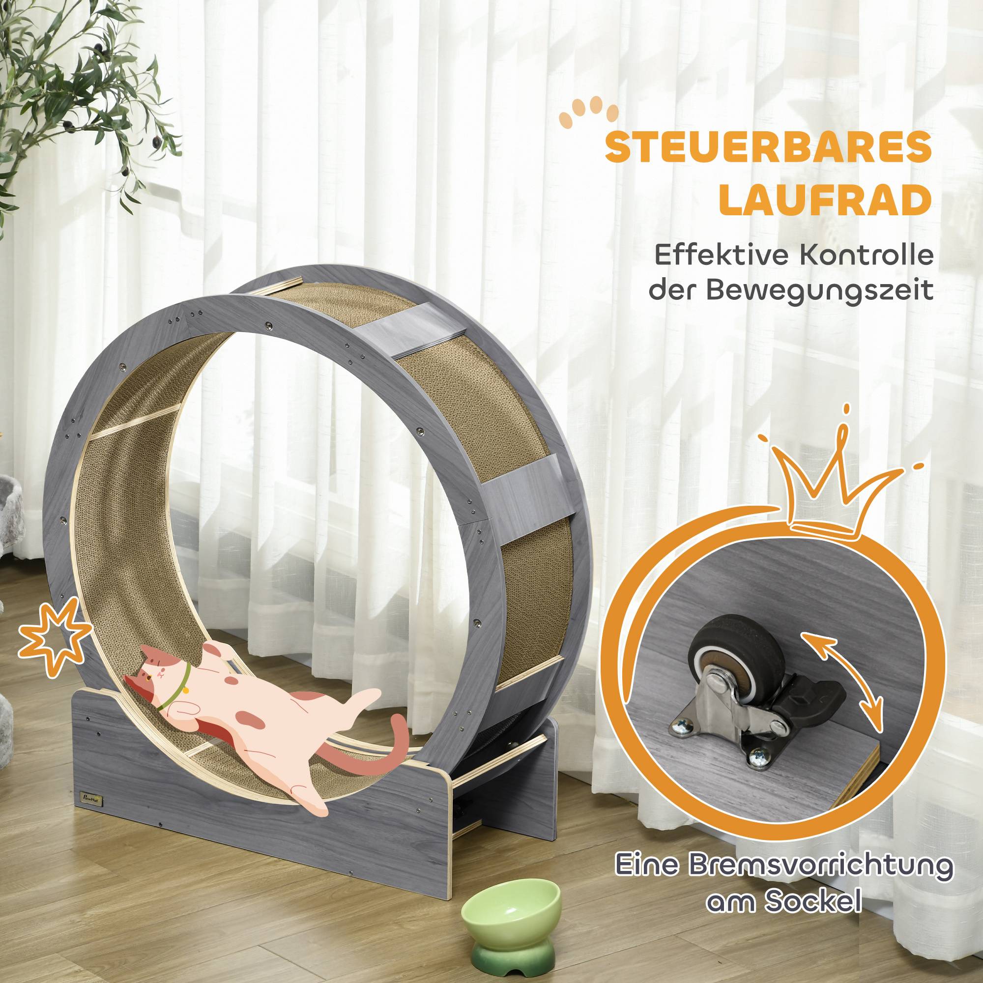 Roue exercice chat bois multi-couches intérieur course silencieuse 91x34x94cm gris - ComfortXL Outdoor Living - Image 8