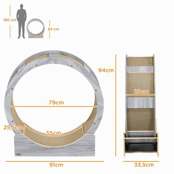 Roue exercice chat bois multi-couches intérieur course silencieuse 91x34x94cm gris - ComfortXL Outdoor Living - Image 5