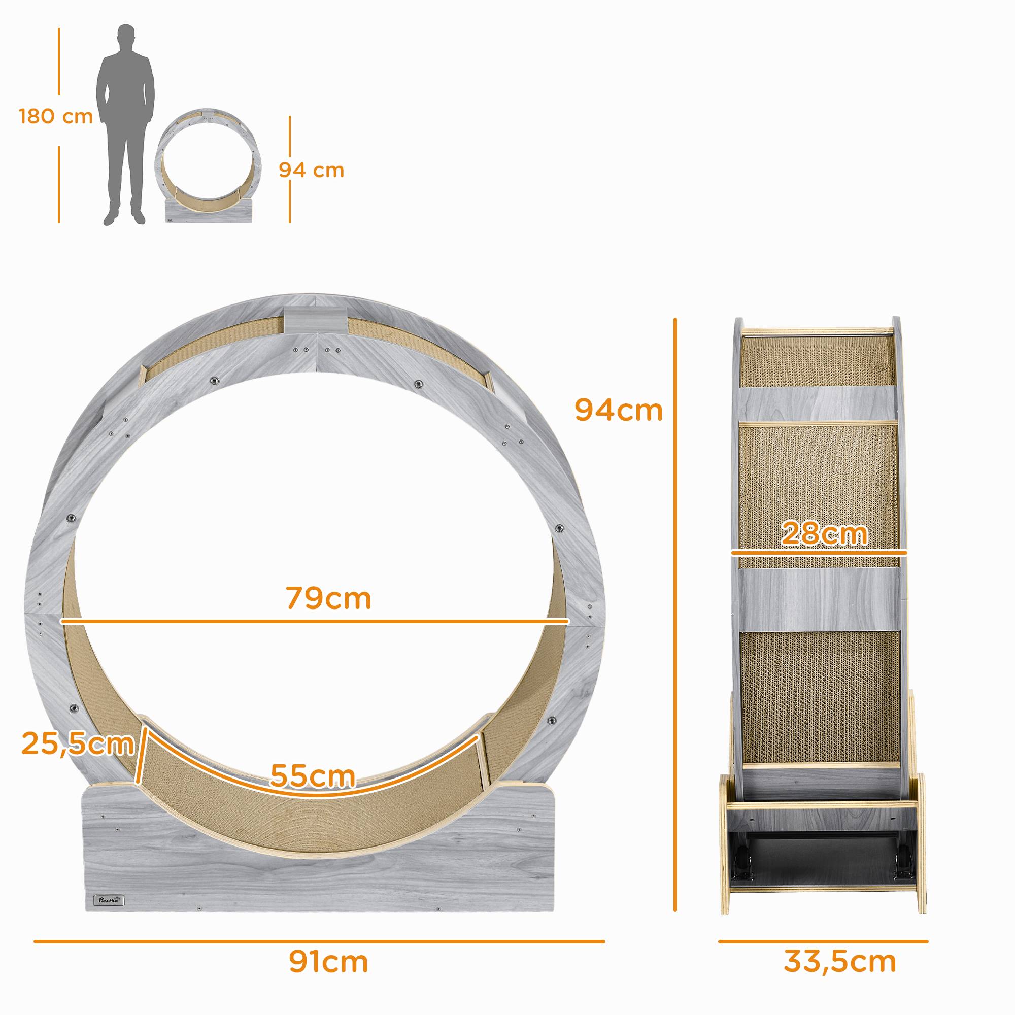 Roue exercice chat bois multi-couches intérieur course silencieuse 91x34x94cm gris - ComfortXL Outdoor Living - Image 5