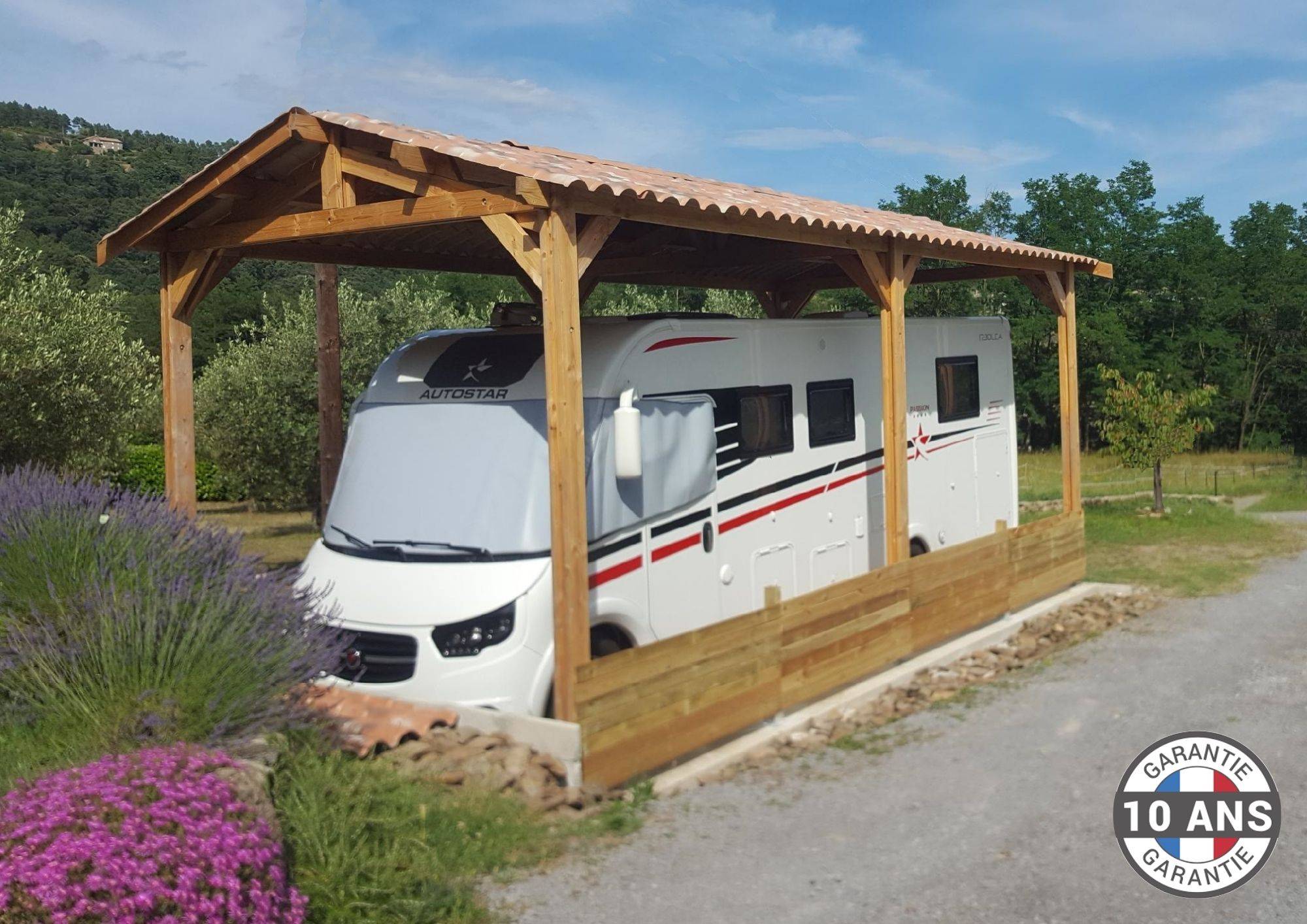 Cpbf Charpentes - Carport bois 2 pentes 500cmx650cm bois DOUGLAS Français label PEFC (Charpente - Auvent - Abri voiture) 33 m². Garantie 10 ans - Image 5