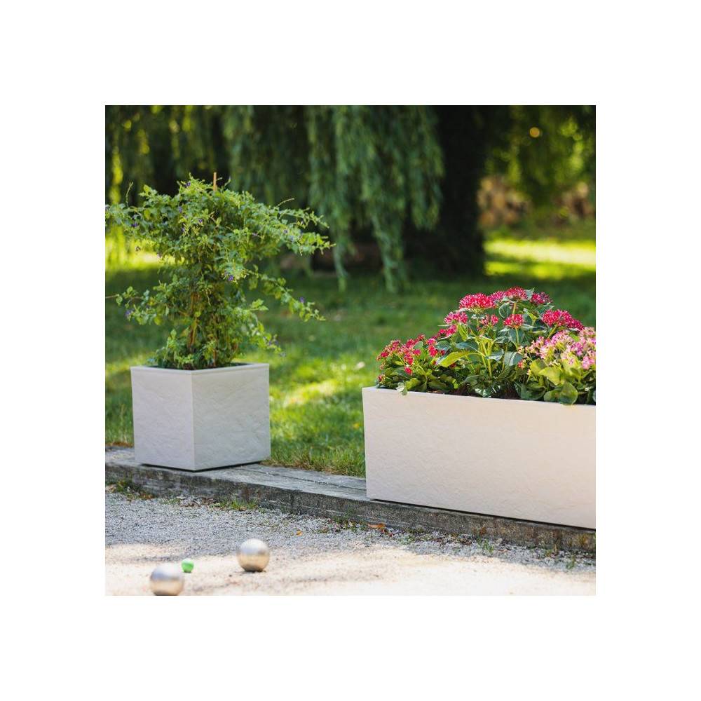 Eda - Jardinière carrée Volcania Up effet pierre 21 L - Beige calcaire - Eda - Image 3