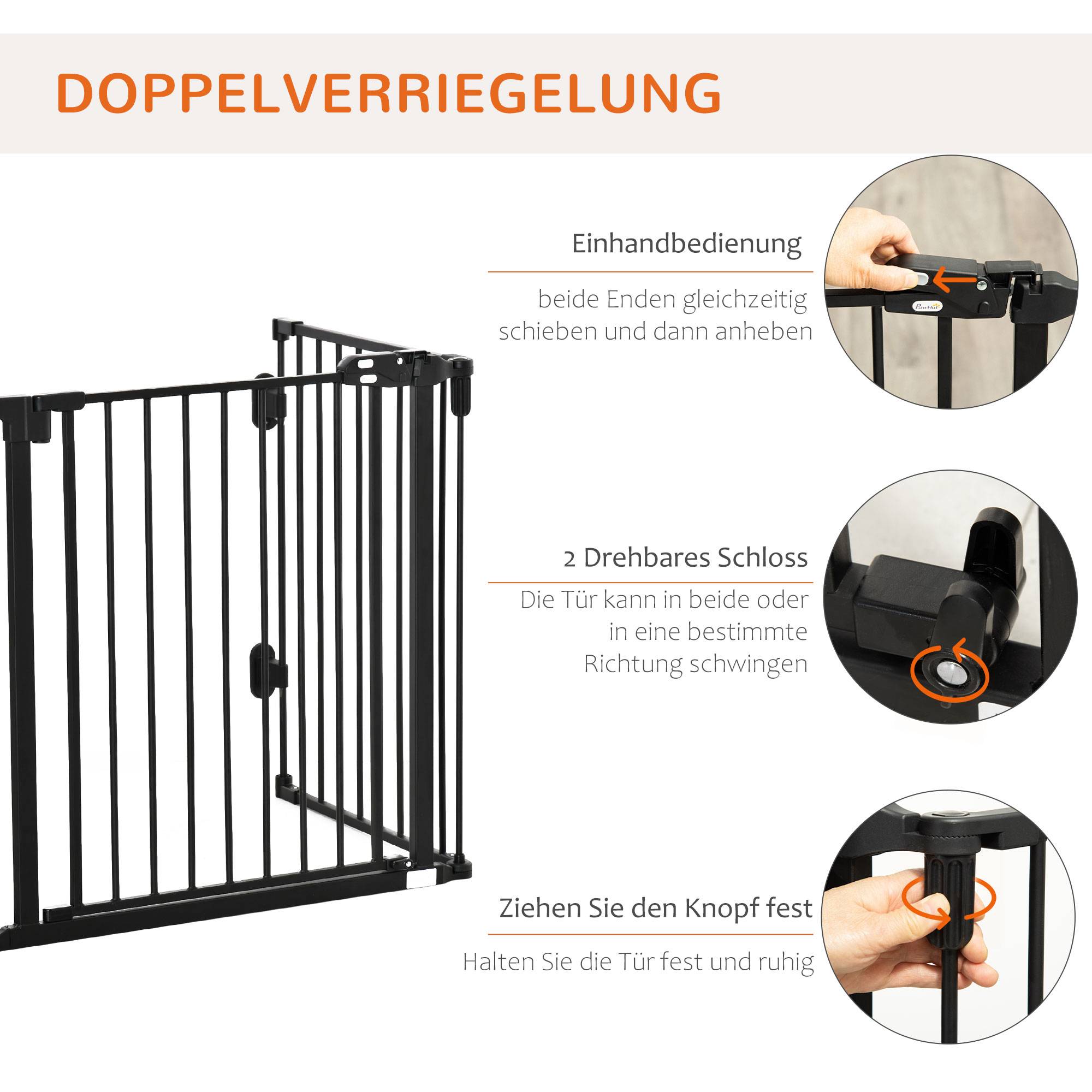 Barrière Chien Pliable Sécurité Escalier Porte Auto Fermeture 202cm Noir - ComfortXL Pet Living - Image 4