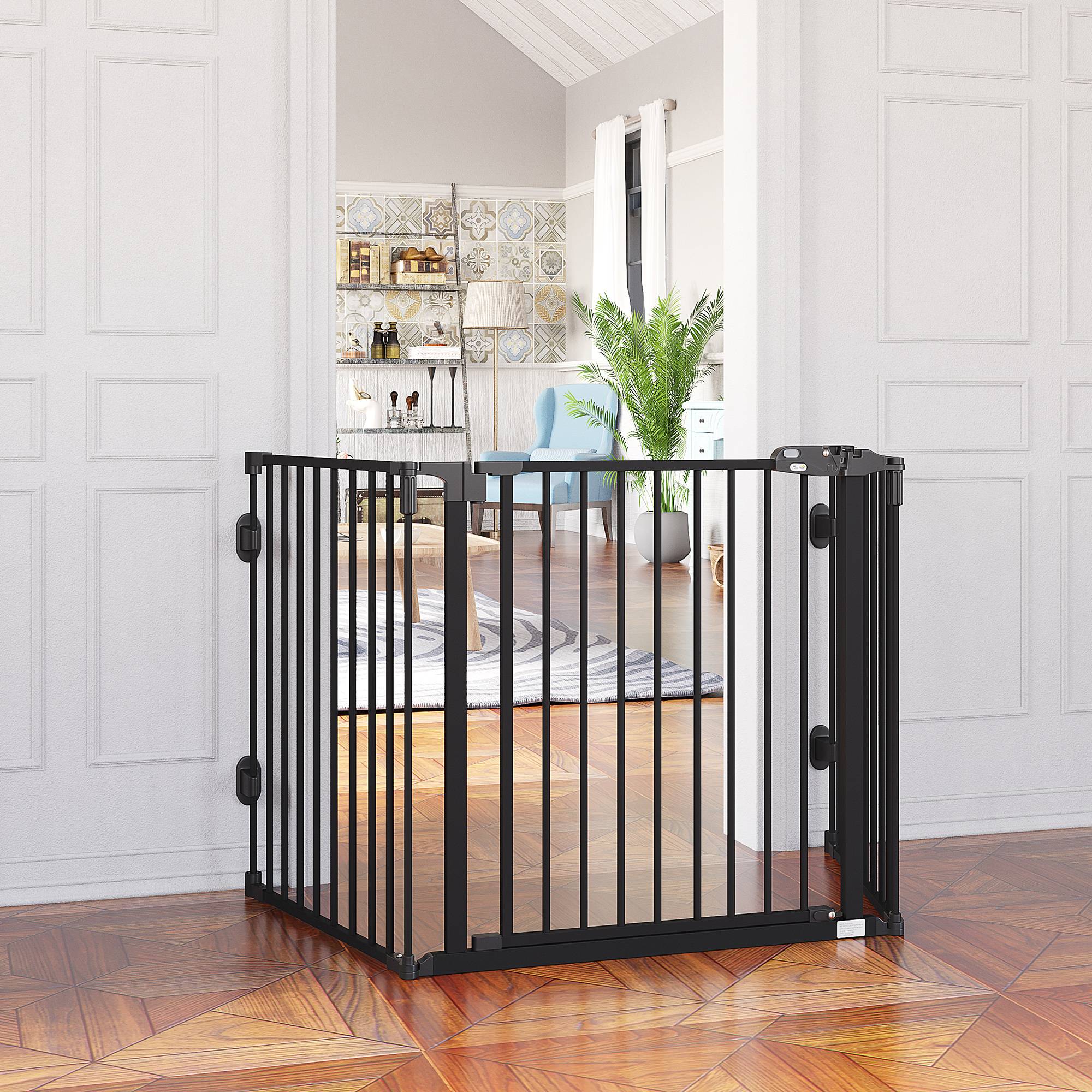 Barrière Chien Pliable Sécurité Escalier Porte Auto Fermeture 202cm Noir - ComfortXL Pet Living - Image 7