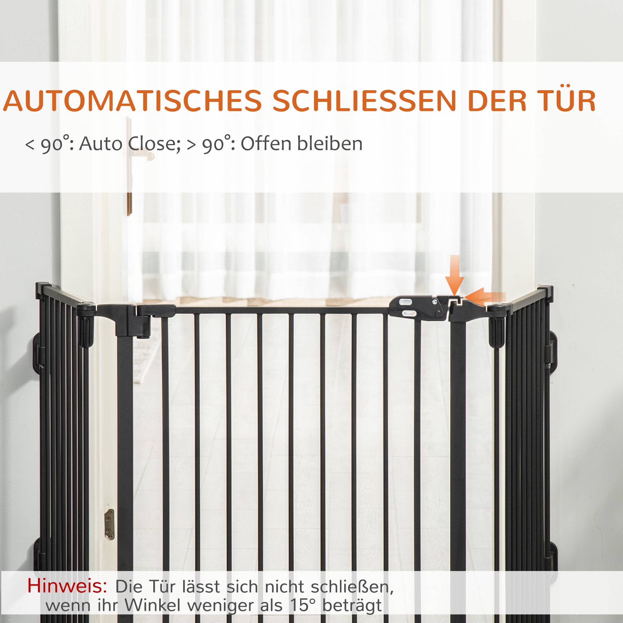 Barrière Chien Pliable Sécurité Escalier Porte Auto Fermeture 202cm Noir - ComfortXL Pet Living - Image 5